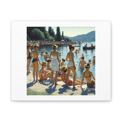 Sunday Afternoon On The Island of La Grande Jatte Bikini Women Pointillism Art Print ' Designed by AI' on Satin Canvas