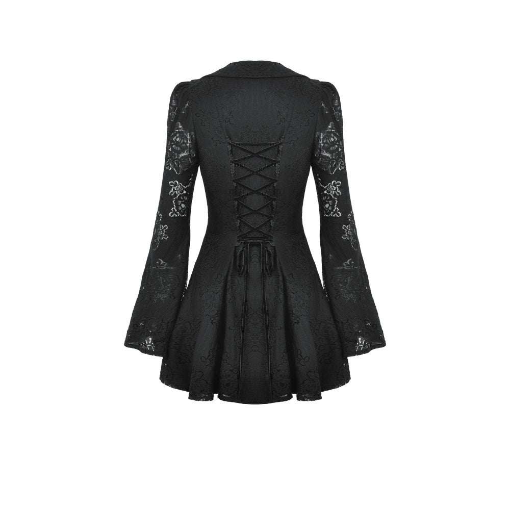 Dark in Love Luca Black Hollow Lace Gemstone-Button Adjustable Waist Dress