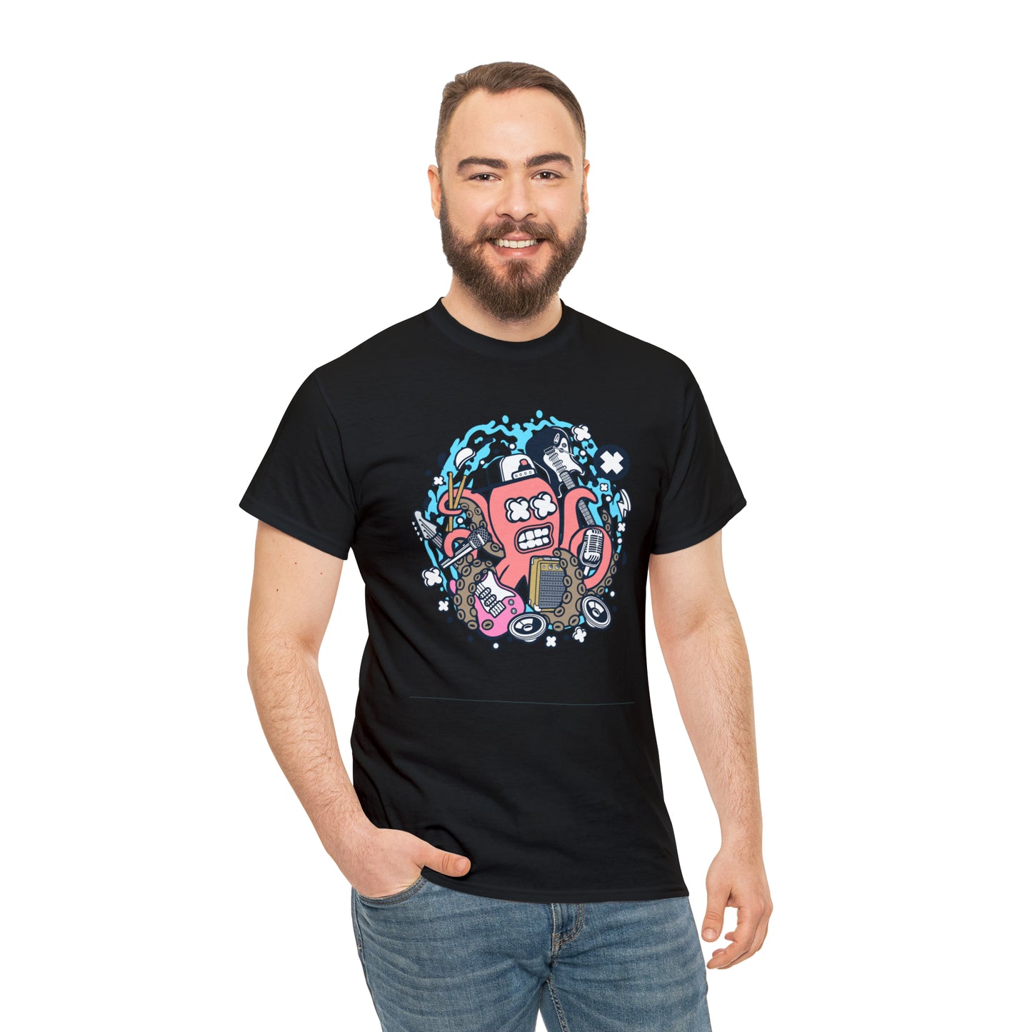 Rock Octopus Musician Cartoon T-Shirt