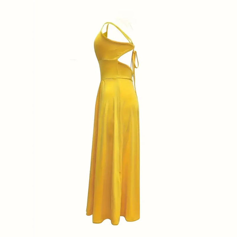 Women's Sexy Plunging Neckline Flowing High-Slit Maxi Dress