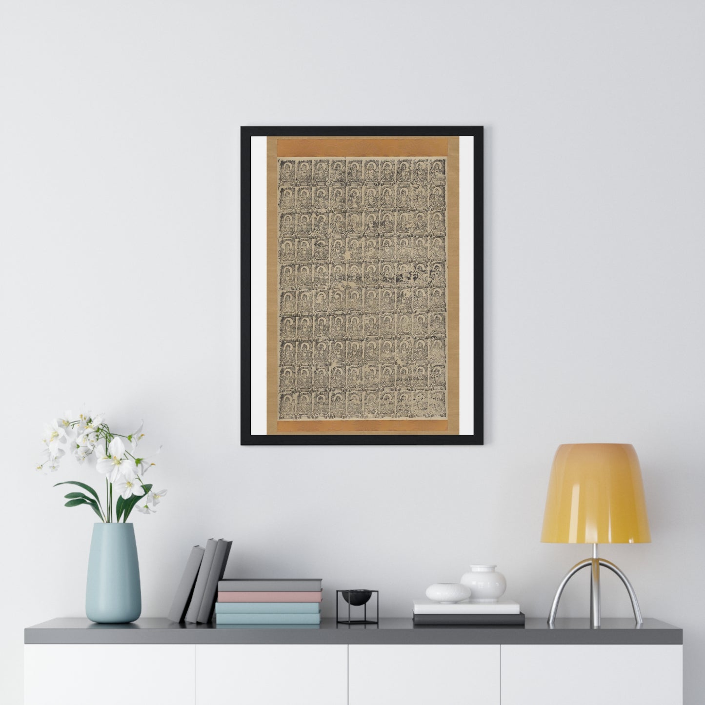 Stamped Images of the Wisdom King Fudō (Acala), Antique Japanese Scroll, from the Original, Framed Art Print