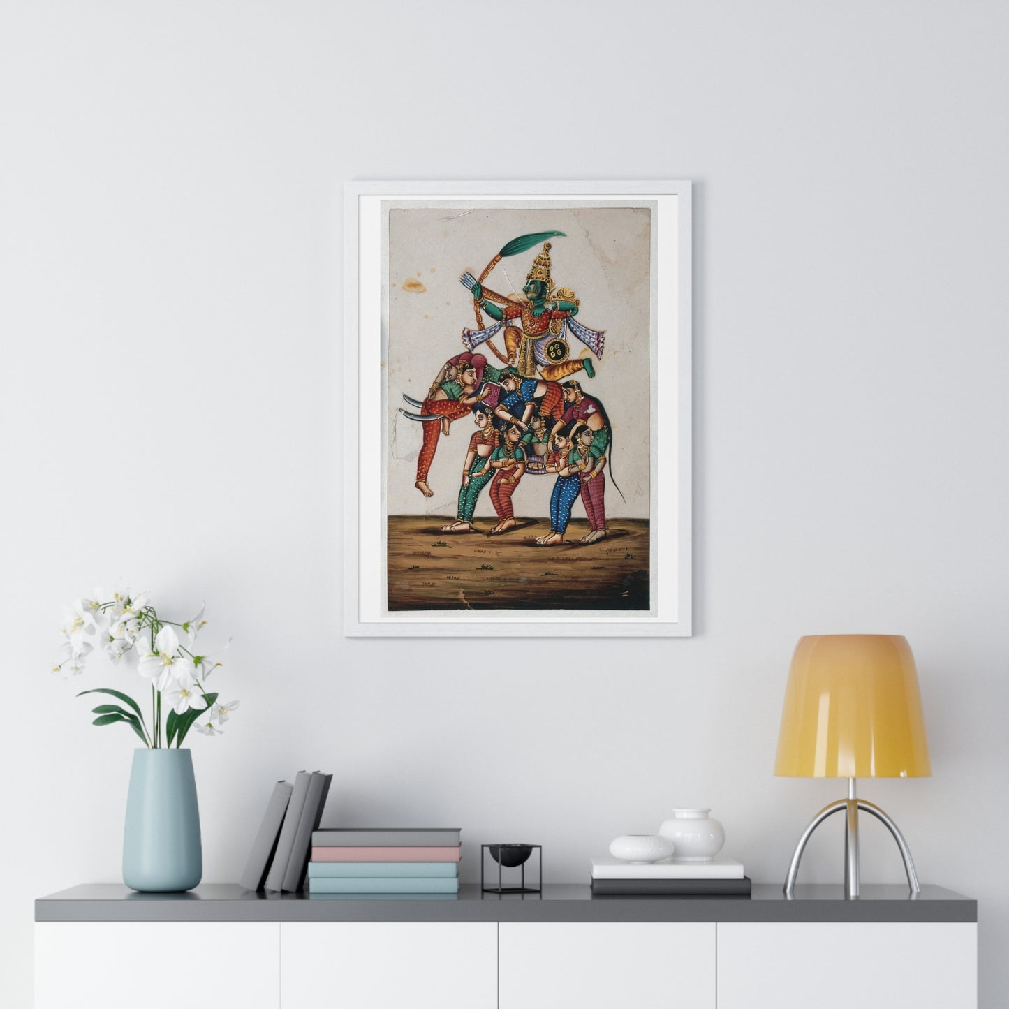 19th Century Indian Art, Hindu God of Love, Shooting Arrows with his Bow while Sitting on a Elephant Composed of Women, Framed Print