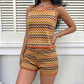 Women's Summer Stripe Ripple-Textured Knitted Vest and Shorts Set