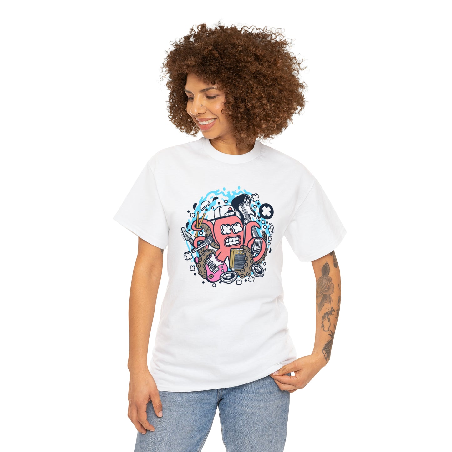 Rock Octopus Musician Cartoon T-Shirt