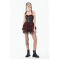 Dark in Love Red-Black Plaid Leather-Layered Punk Sweetcore Dress