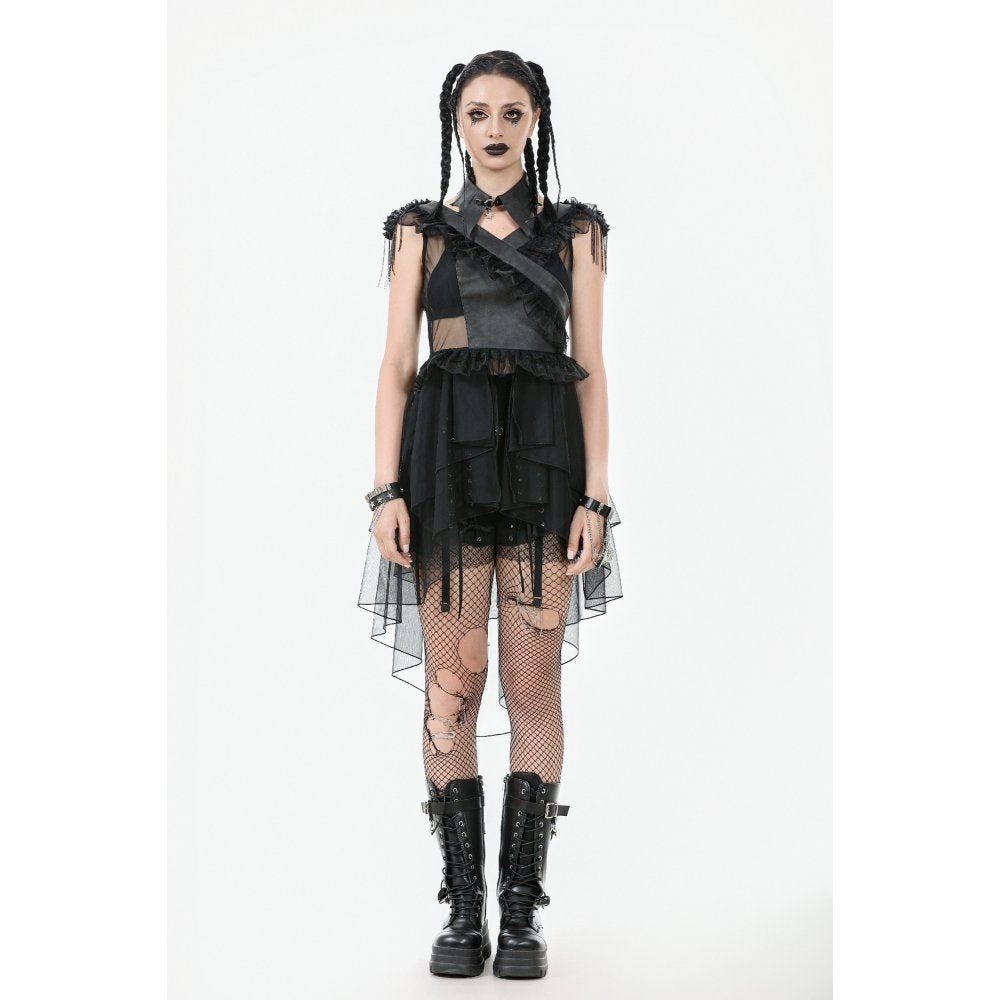 Dark in Love Seraphina Tiered Mesh and Ruffle Goth Gown