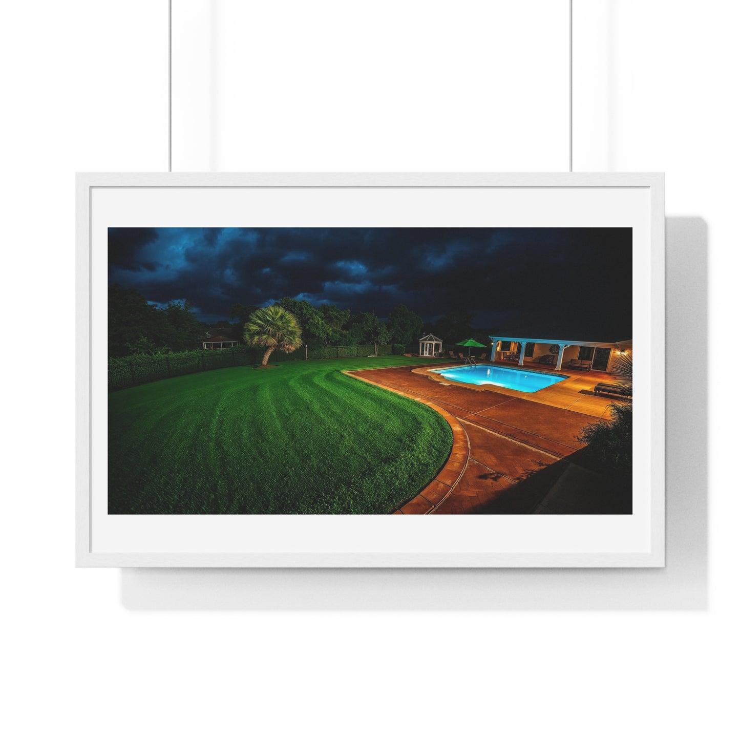 Dystopian Pool Scene II Photorealistic Art Style 'Designed by AI' Framed Print