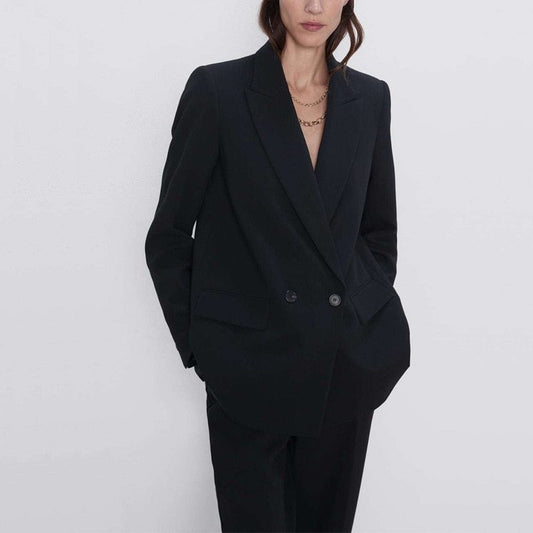 Vireous Women's Classic Double Breasted Street-Style Blazer