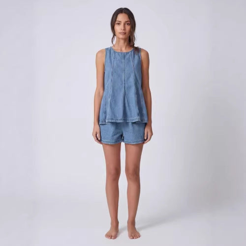 French-Style Casual Two-Piece Women's Summer Smock and Shorts Set
