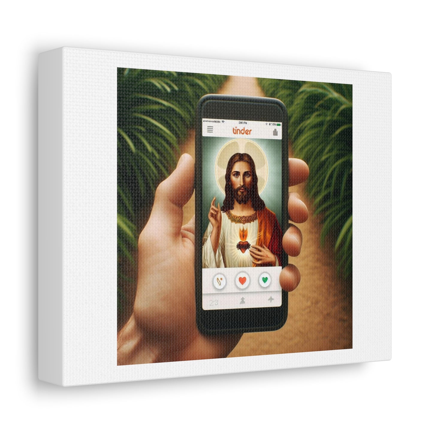 Tinder is a Sign You Need Jesus! 'Designed by AI' Art Print on Canvas