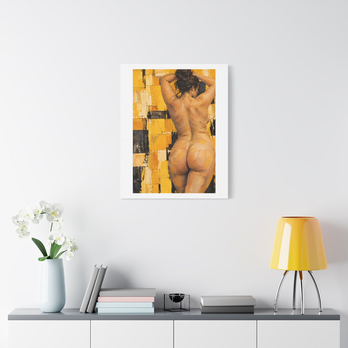 Golden Impasto Figure in Abstract Light, Art Print on Satin Canvas, Stretched