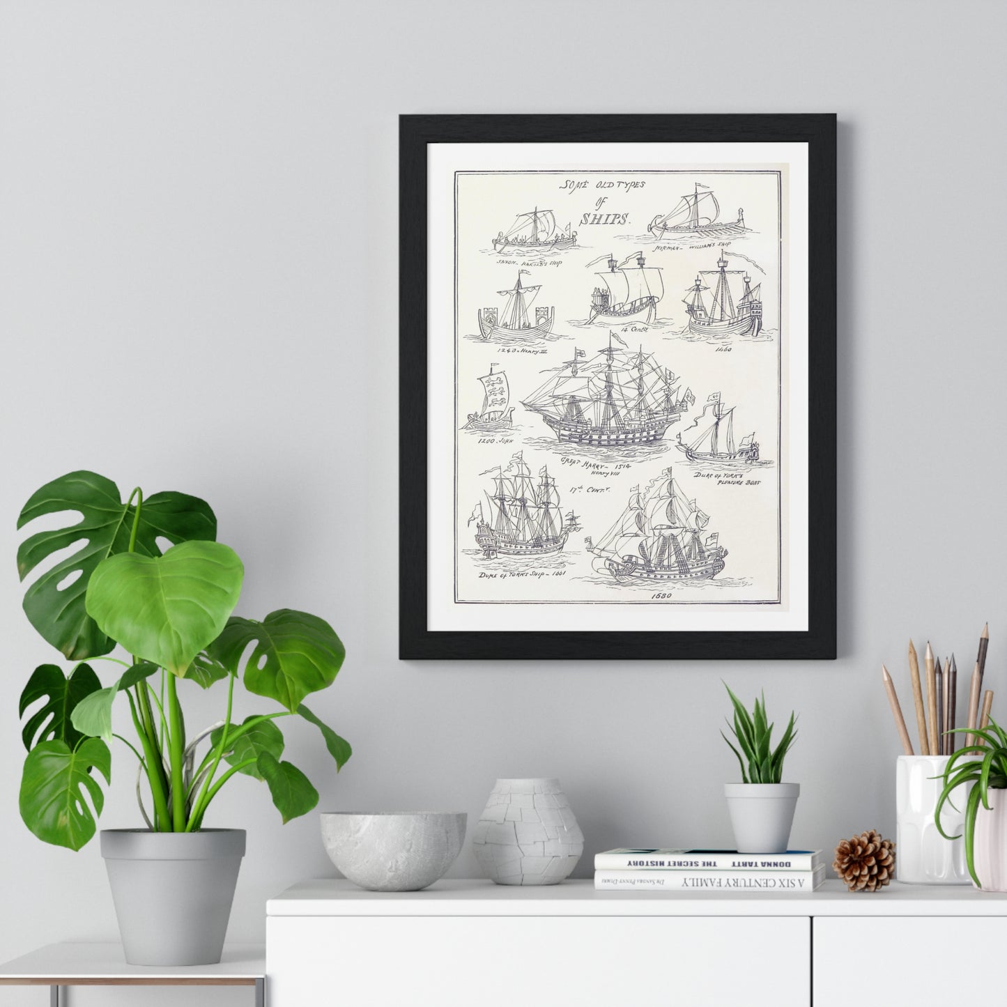 Types of Ships Drawn with Pen and Pencil (1882) by James Macaulay from the Original, Framed Art Print