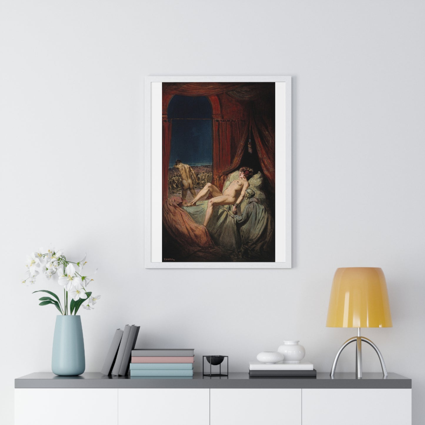 A Provocative Naked Young Woman Lying on a Bed, Death Sits at Her Side Representing Syphilis (1912) Framed Art Print