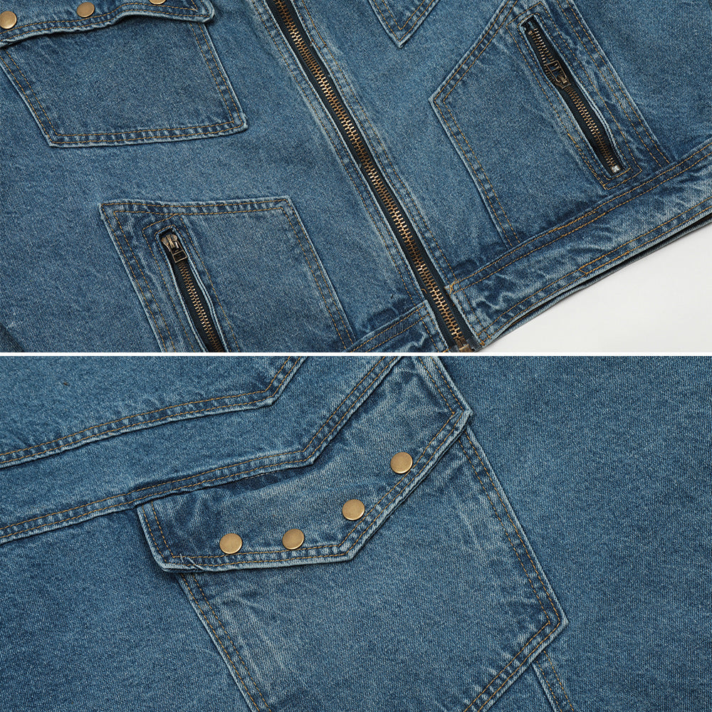 Punk Old Wash Denim Unisex Short Coat