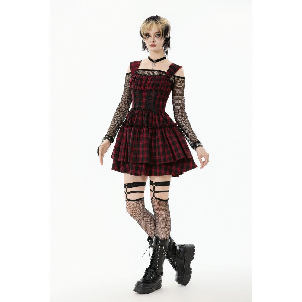 Dark in Love Morrigan Tartan Lace-Up Dress in Black