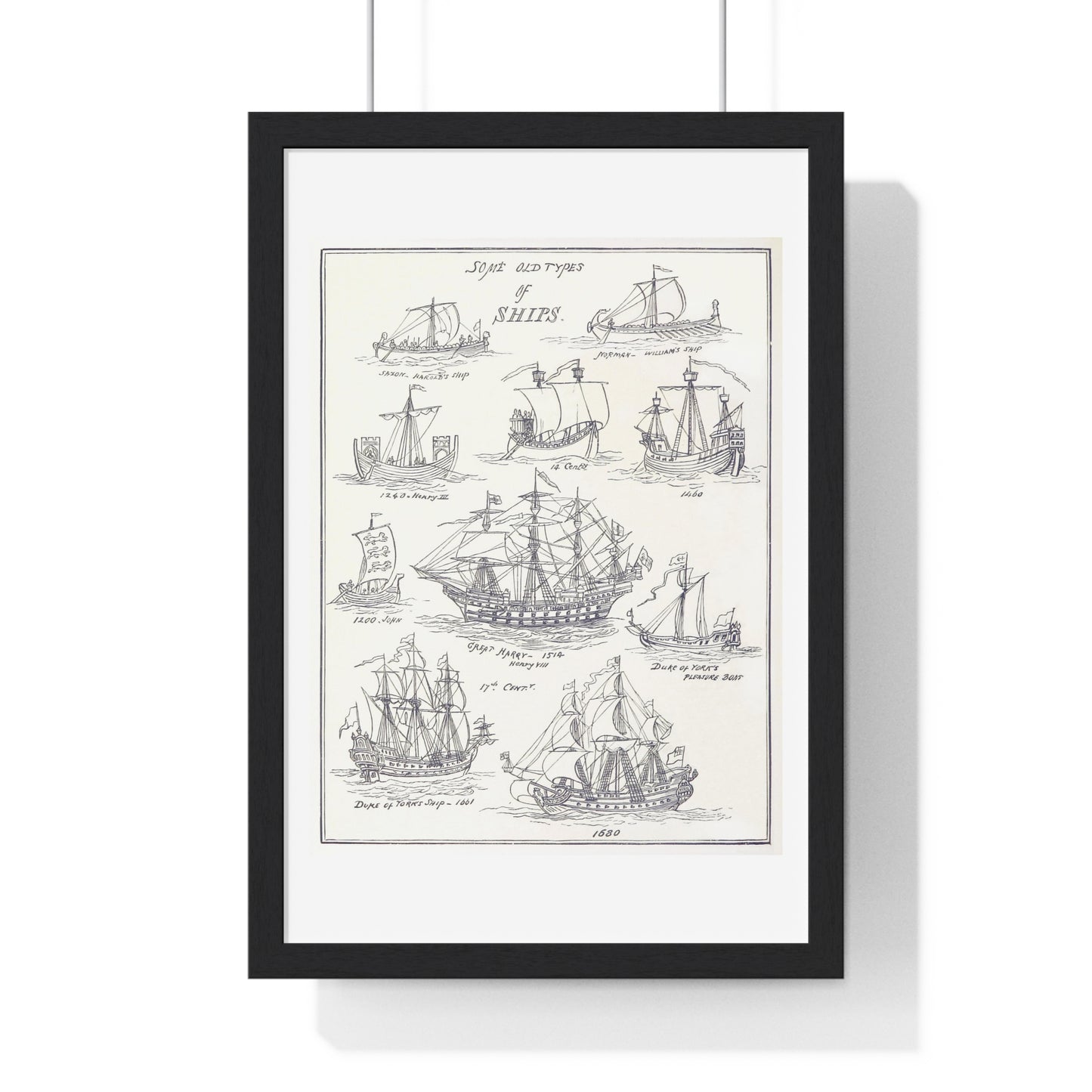 Types of Ships Drawn with Pen and Pencil (1882) by James Macaulay from the Original, Framed Art Print