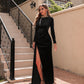 Vireous Women's Long-Split Velvet High-Neck Evening Dress