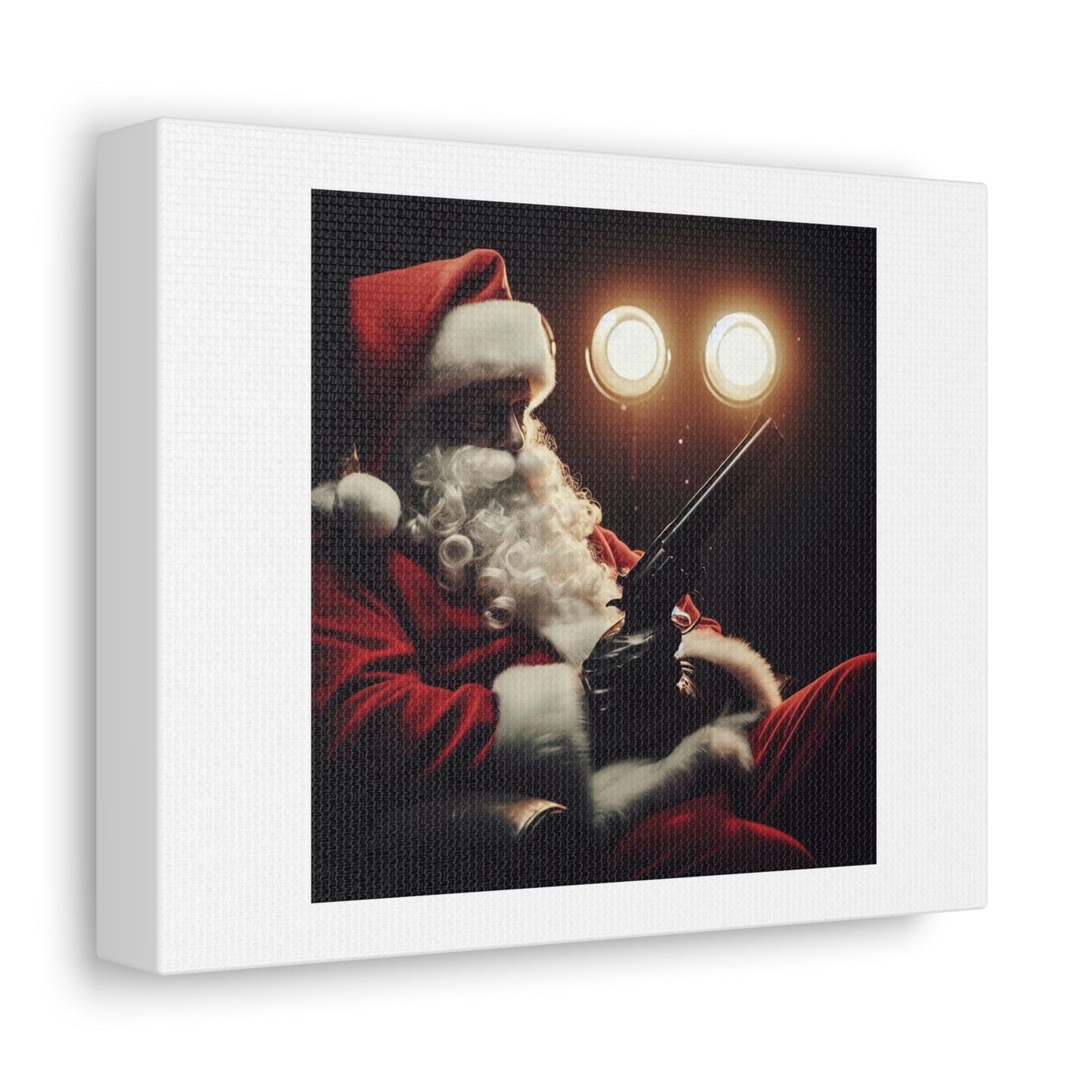 Photograph of a Seated Santa Claus in the Film Noir Style 'Designed by AI' Art Print on Canvas