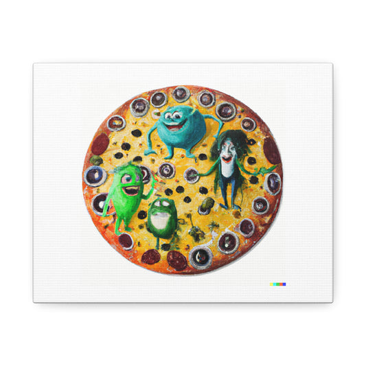 Monsters Inc Characters on a Giant Pizza Photorealism 'Designed by AI' Art Print on Canvas