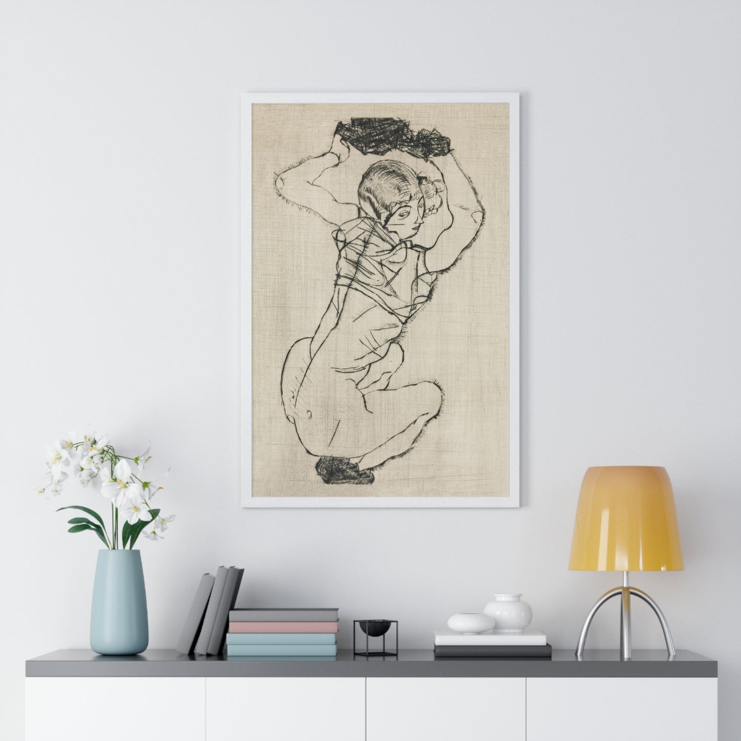 Squatting Woman (1914) by Egon Schiele from the Original, Framed Art Print