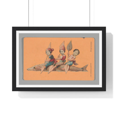 Uruguayan Photo Collage, Three People Holding Oars, Sitting on a Large Fish (circa 1875) Framed Art Print