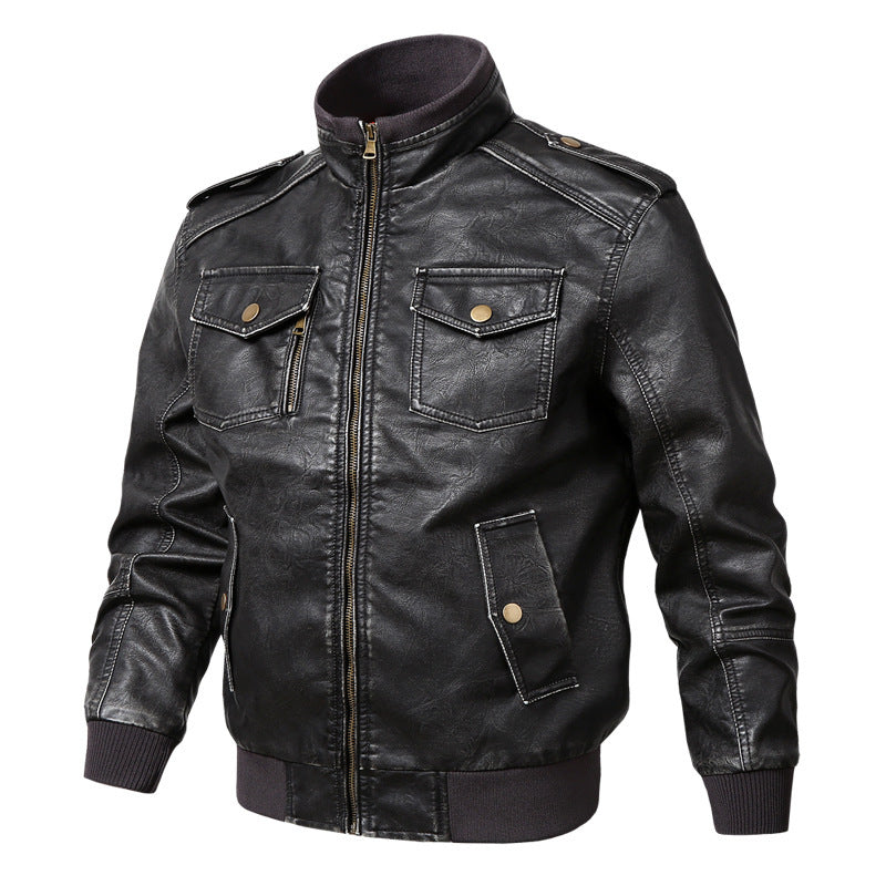 Vireous Large-Size Men's Leather Bomber Jacket