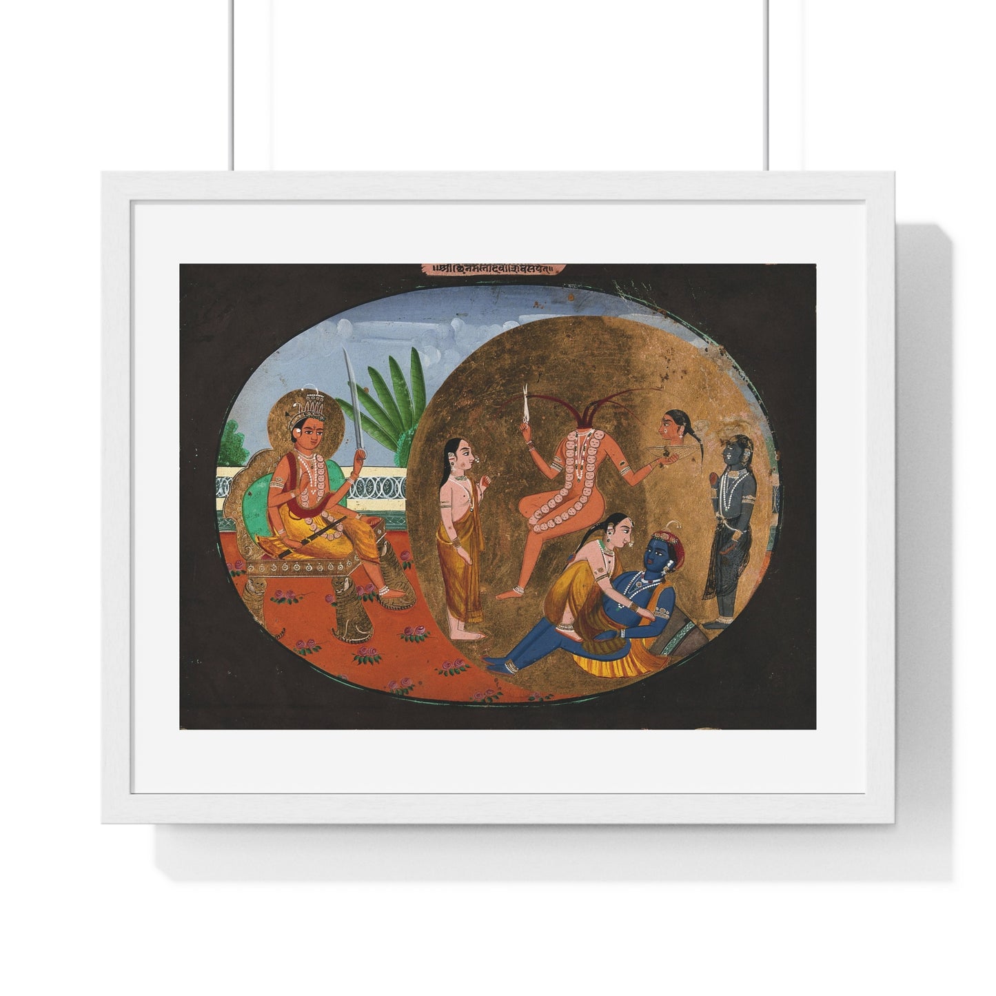 Hindu Deities Shiva, Chhinnamasta, Kamadeva and Rati, 19th Century Gouache Painting by an Indian Artist, Framed Print