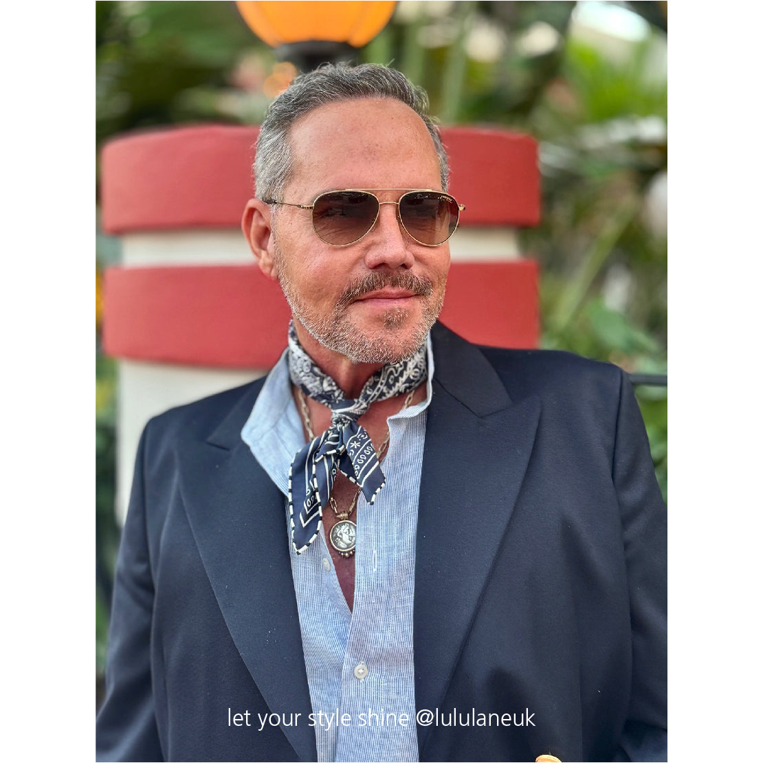 Navy Heritage Paisley Silk Scarf, 53cm Hand-Rolled Unisex Bandana