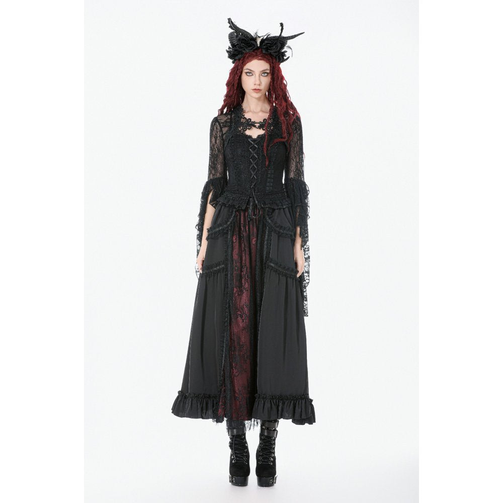 Dark in Love Gothic Victorian Lace Panel Skirt in Crimson