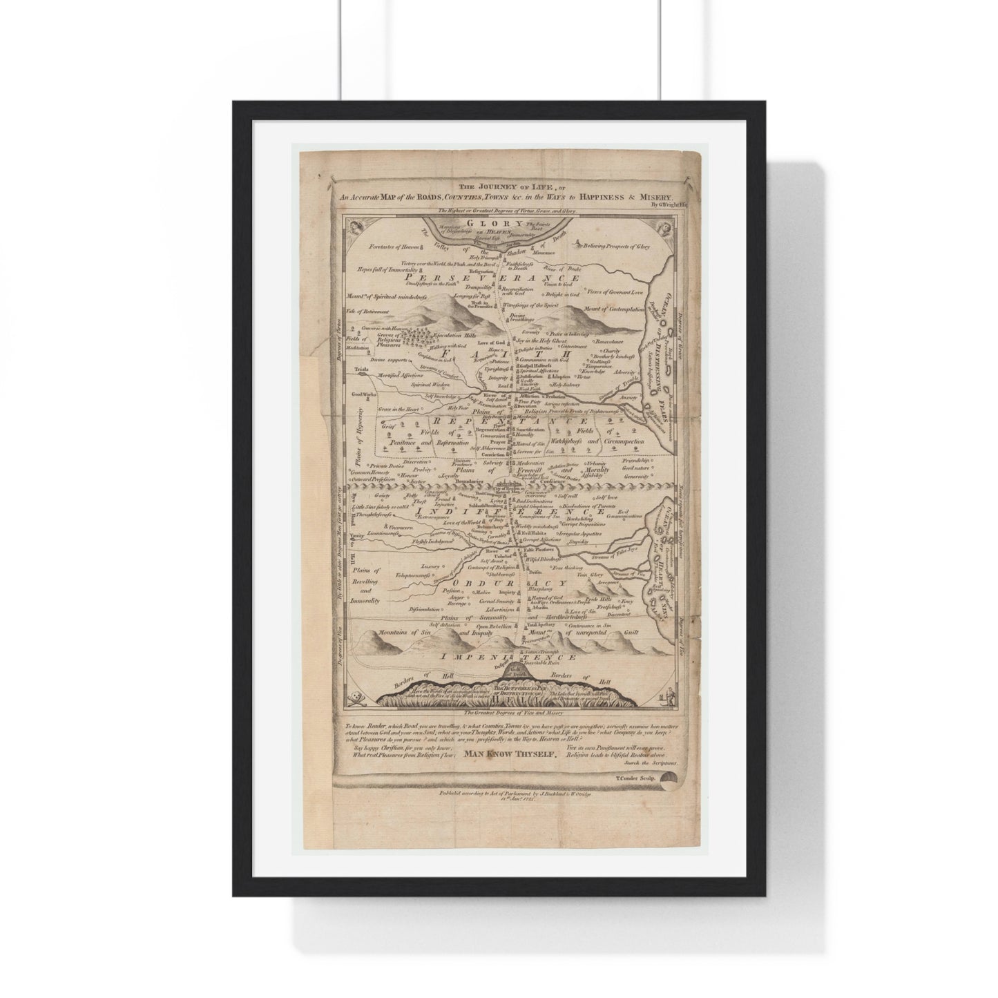 Antique Pictorial Map 'The Journey of Life' (1775) by George Wright from the Original, Framed Art Print