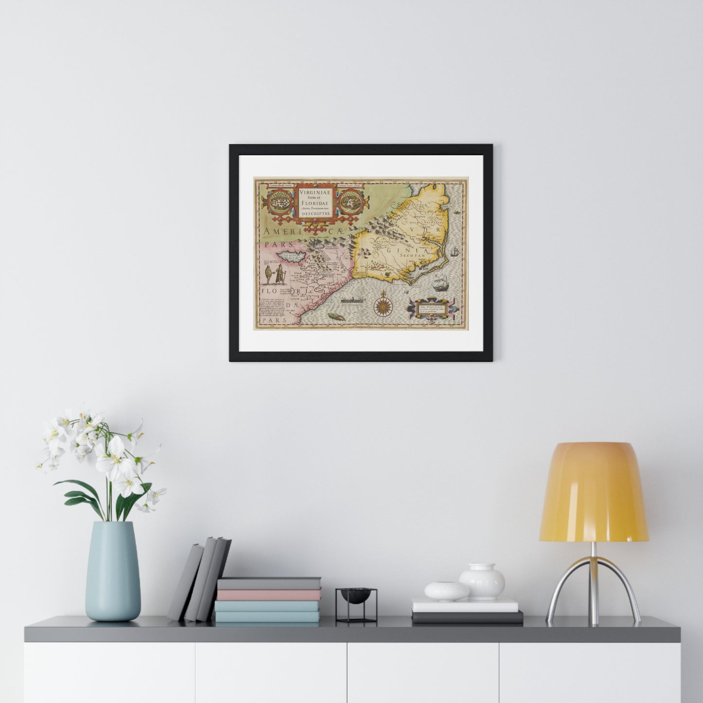 Historic Map of the American South: Virginia Item et Floridae (1606) by Gerardus Mercator and Jocodus Hondius, Framed Print