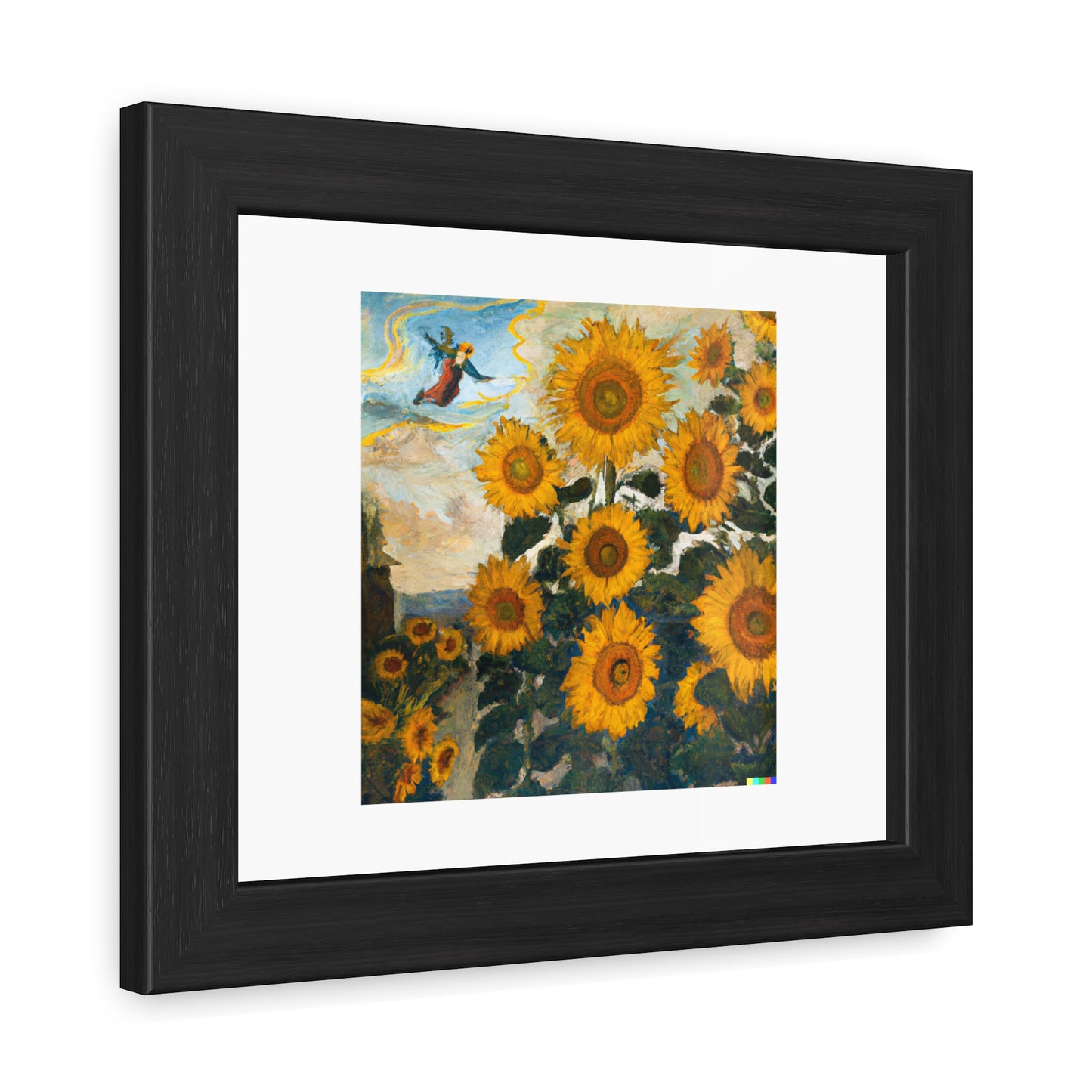 Sunflowers With An Angel Above In The Style Of Vincent Van Gogh 'Designed by AI' Wooden Framed Print