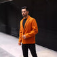 British Polo Collar Burnt Orange Wool Men's Fashion Jacket