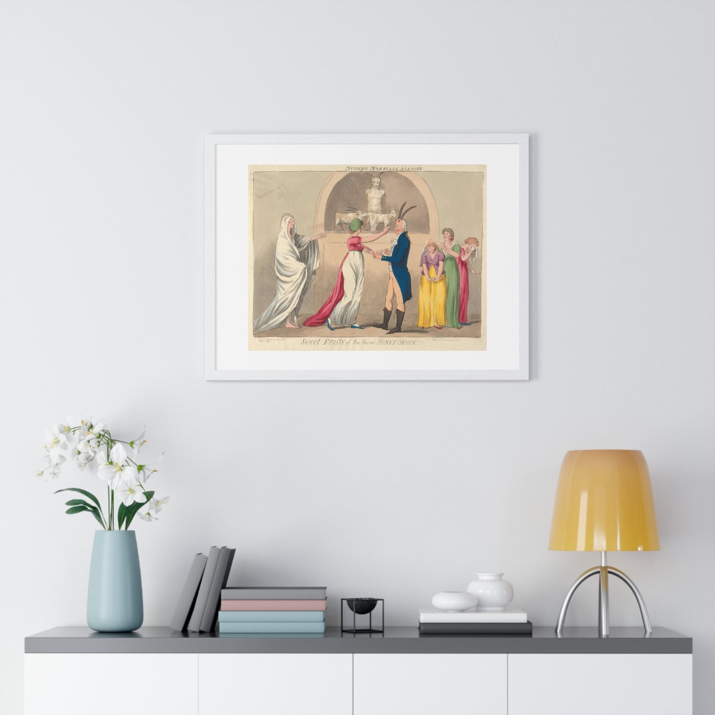 Modern Marriage a La Mode, Sweet Fruits of the Third Honey Moon (1796) from the Original, Framed Art Print