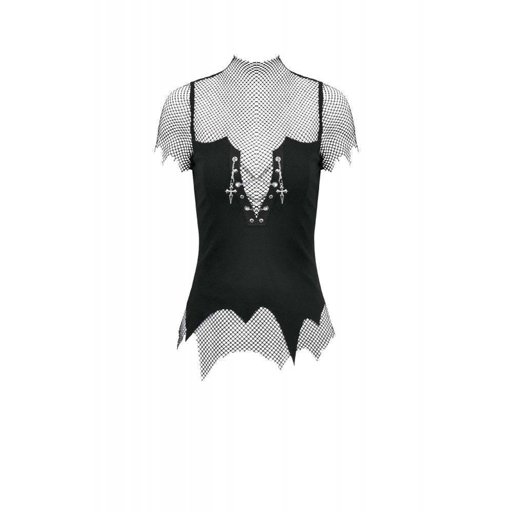 Dark in Love Dark Punk Mesh Chain Layered Top