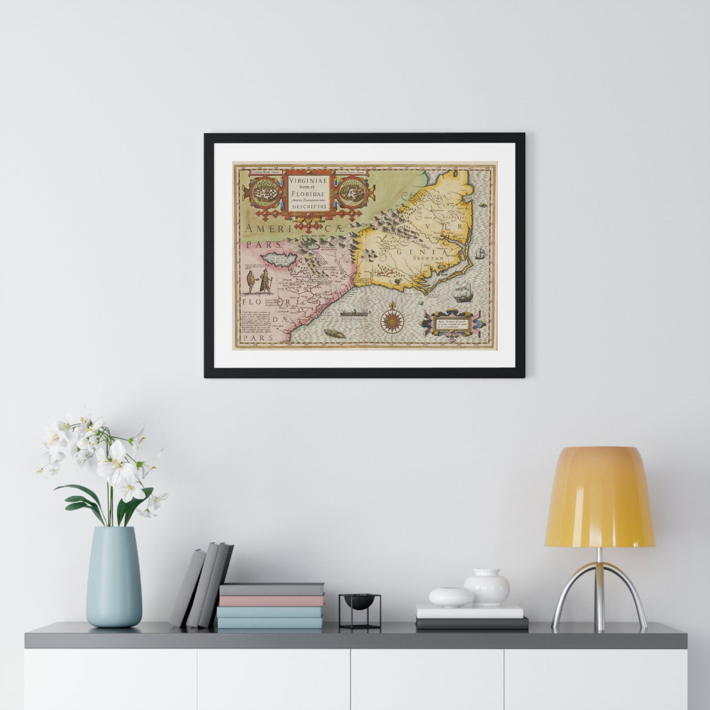 Historic Map of the American South: Virginia Item et Floridae (1606) by Gerardus Mercator and Jocodus Hondius, Framed Print
