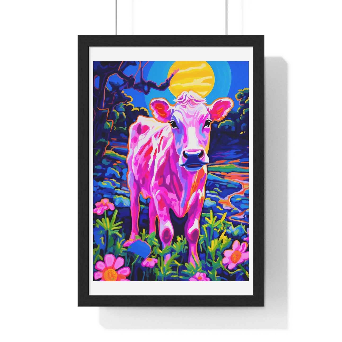 Psychedelic Cow 'Designed by AI' Original Framed Art Print