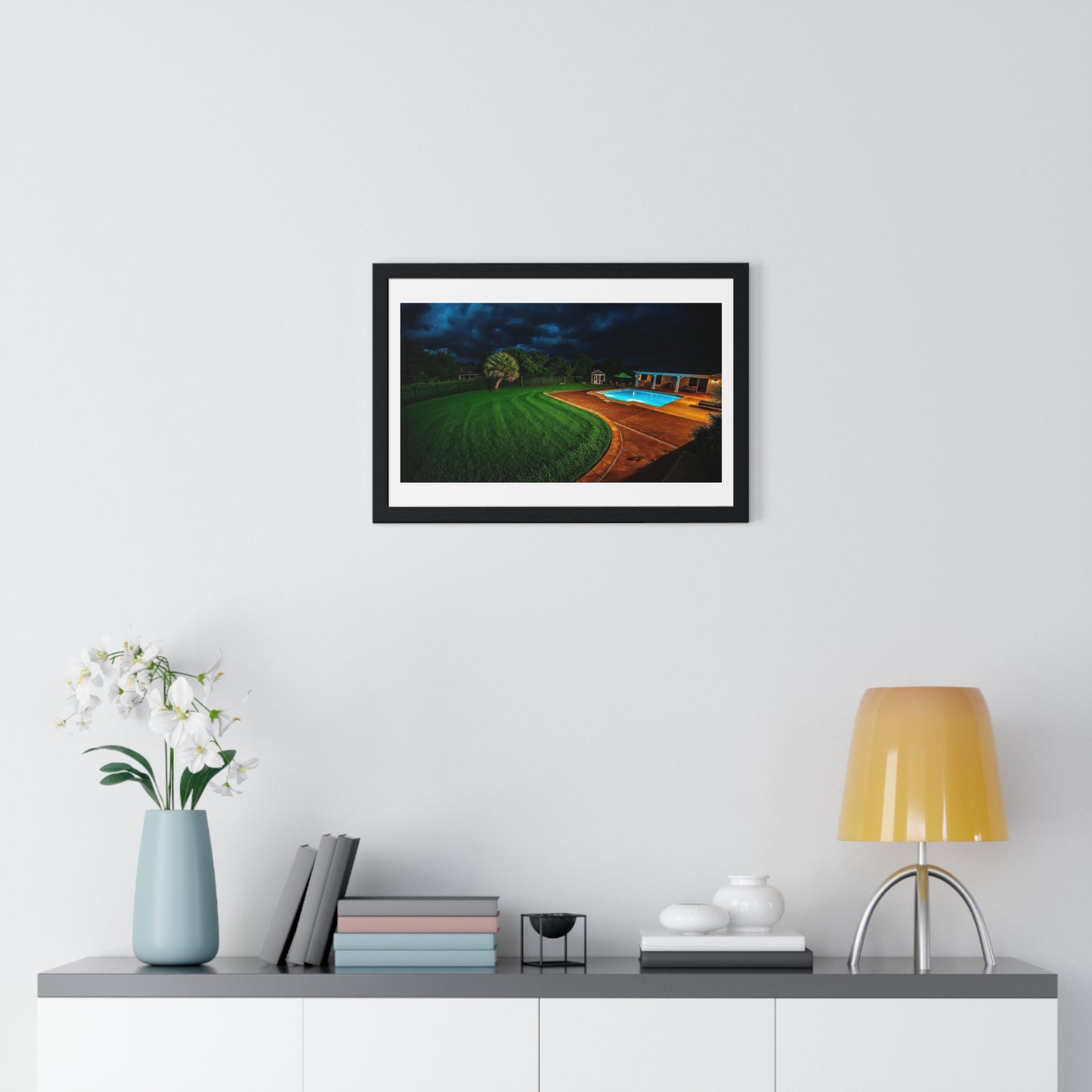 Dystopian Pool Scene II Photorealistic Art Style 'Designed by AI' Framed Print