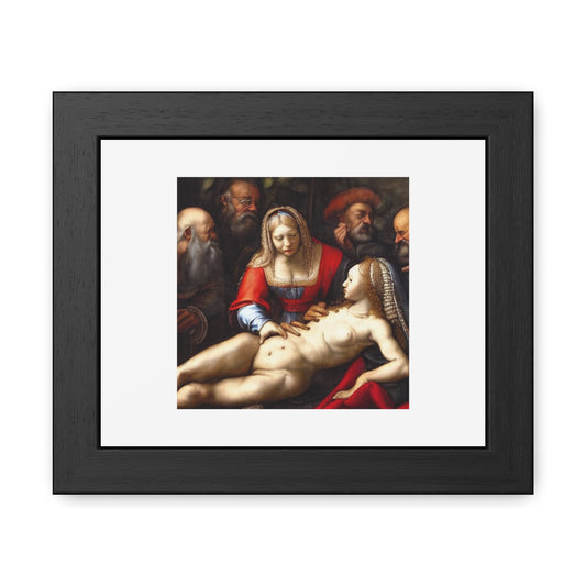Female Doctor Healing a Medieval Knight 'Designed by AI' Wooden Framed Print