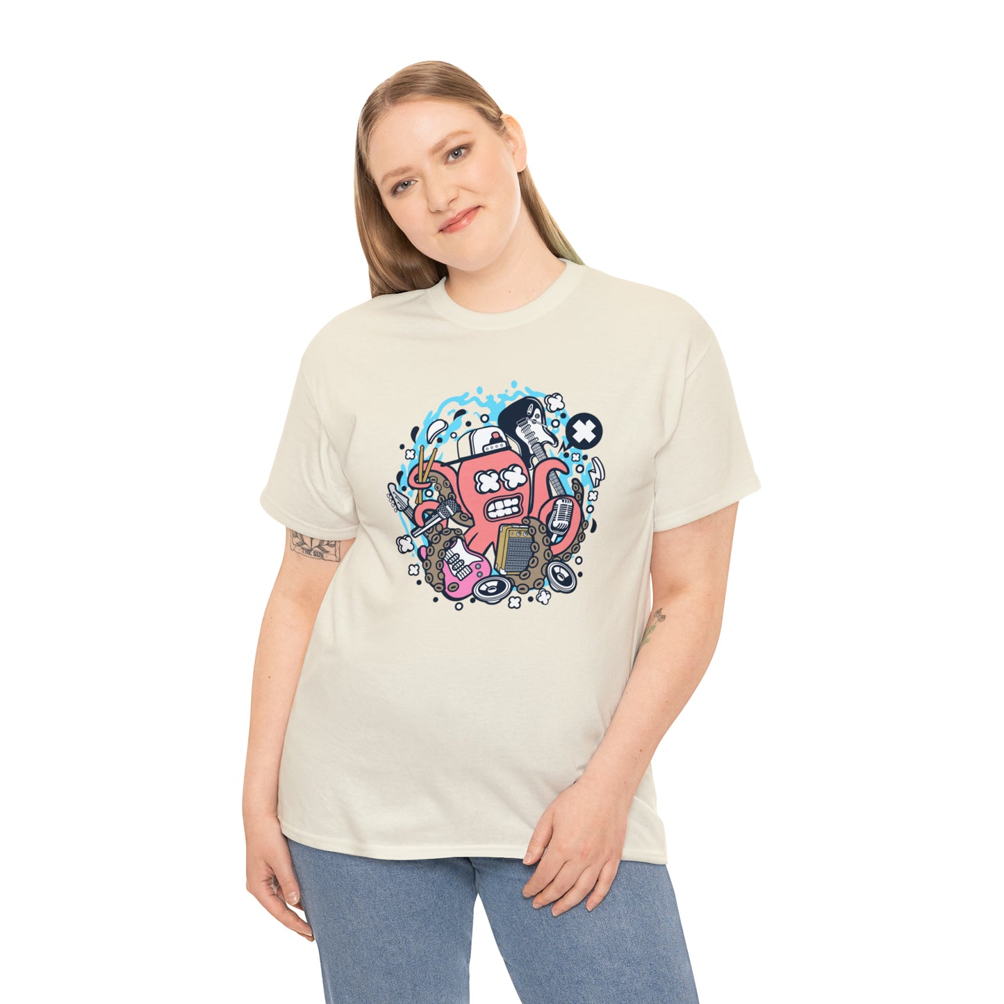 Rock Octopus Musician Cartoon T-Shirt