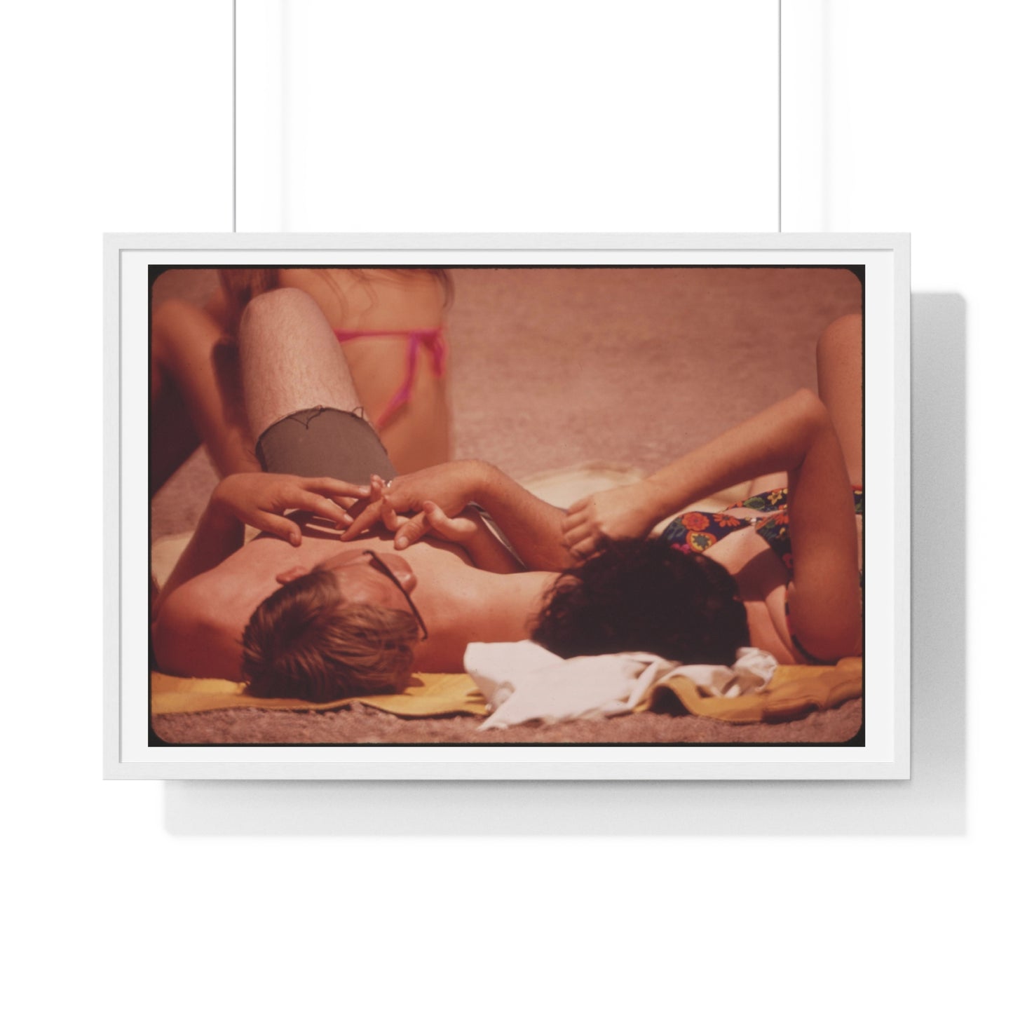 Sunning on the Lake Shore ( 1972) Vintage Photography by Charles O'Rear, Framed Print