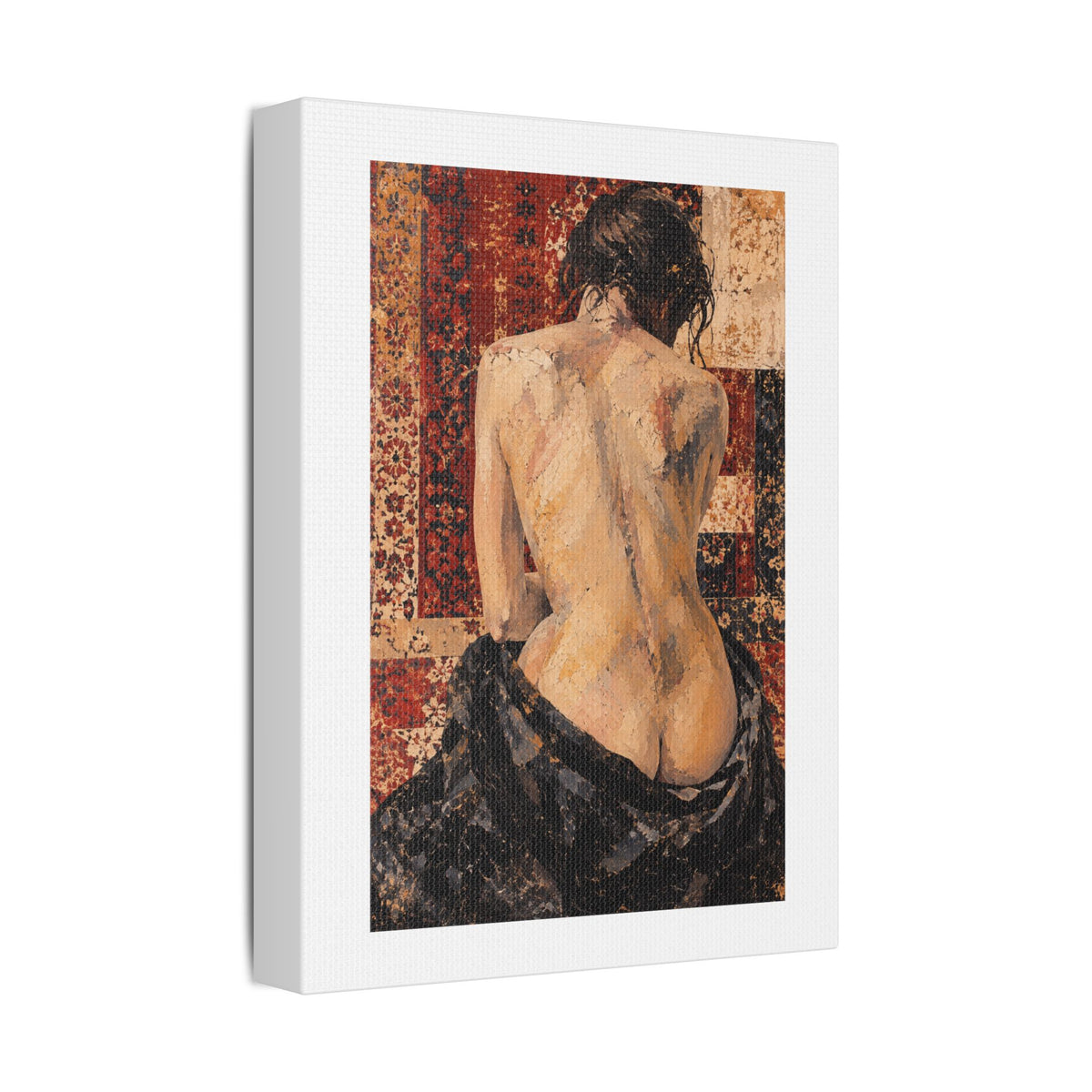 Textured Tapestry Portrait from Behind, Art Print on Satin Canvas, Stretched
