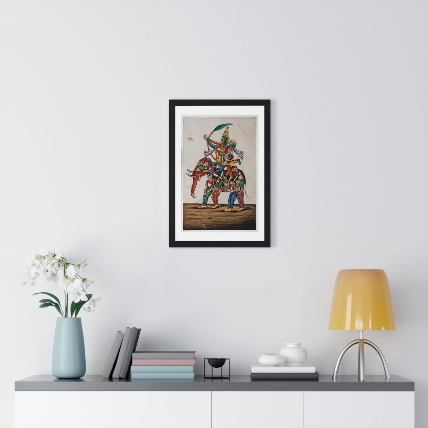 19th Century Indian Art, Hindu God of Love, Shooting Arrows with his Bow while Sitting on a Elephant Composed of Women, Framed Print
