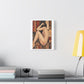 Textured Contemplative Figure Against Ornate Tapestry, Art Print on Satin Canvas, Stretched