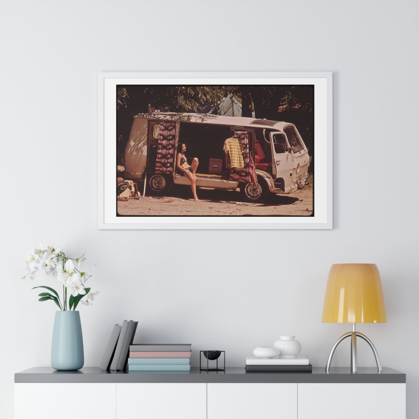 Vintage Photography, Campers at Garner State Park (1972) by Marc St Gil, from the Original, Framed Print