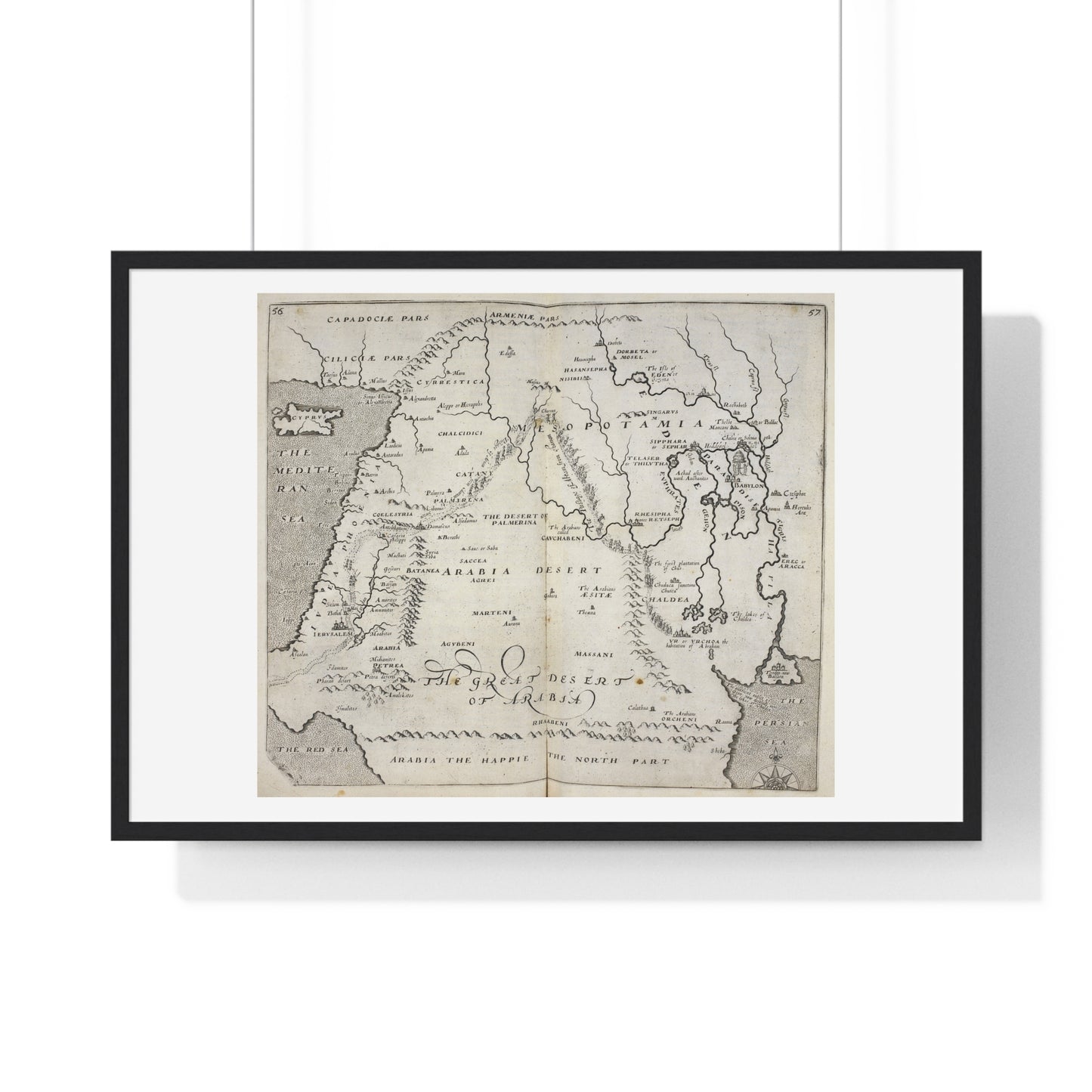 Antique Map of Arabia and Mesopotamia (1621) from the Original Sir Walter Raleigh Manuscript, Framed Print