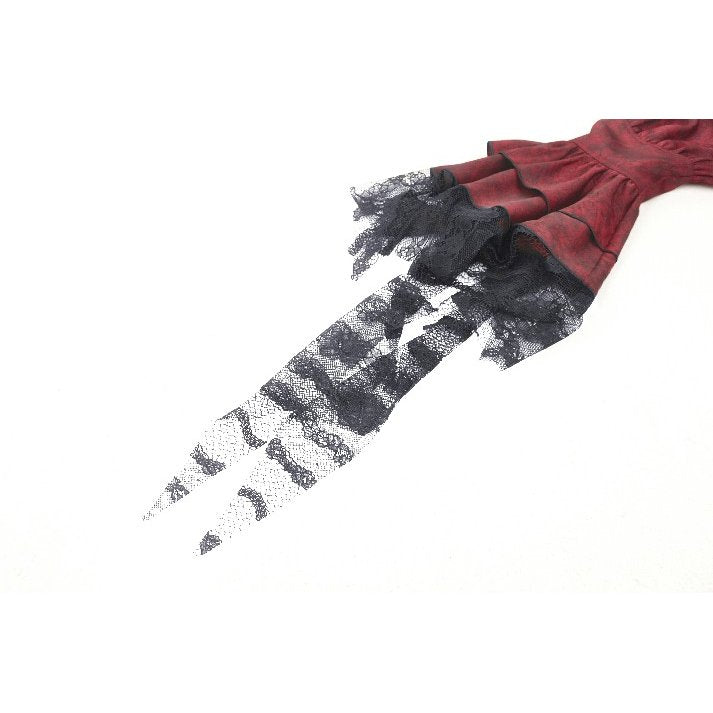 Dark in Love Vampiretta Red Distressed-Effect Frilly Blouse