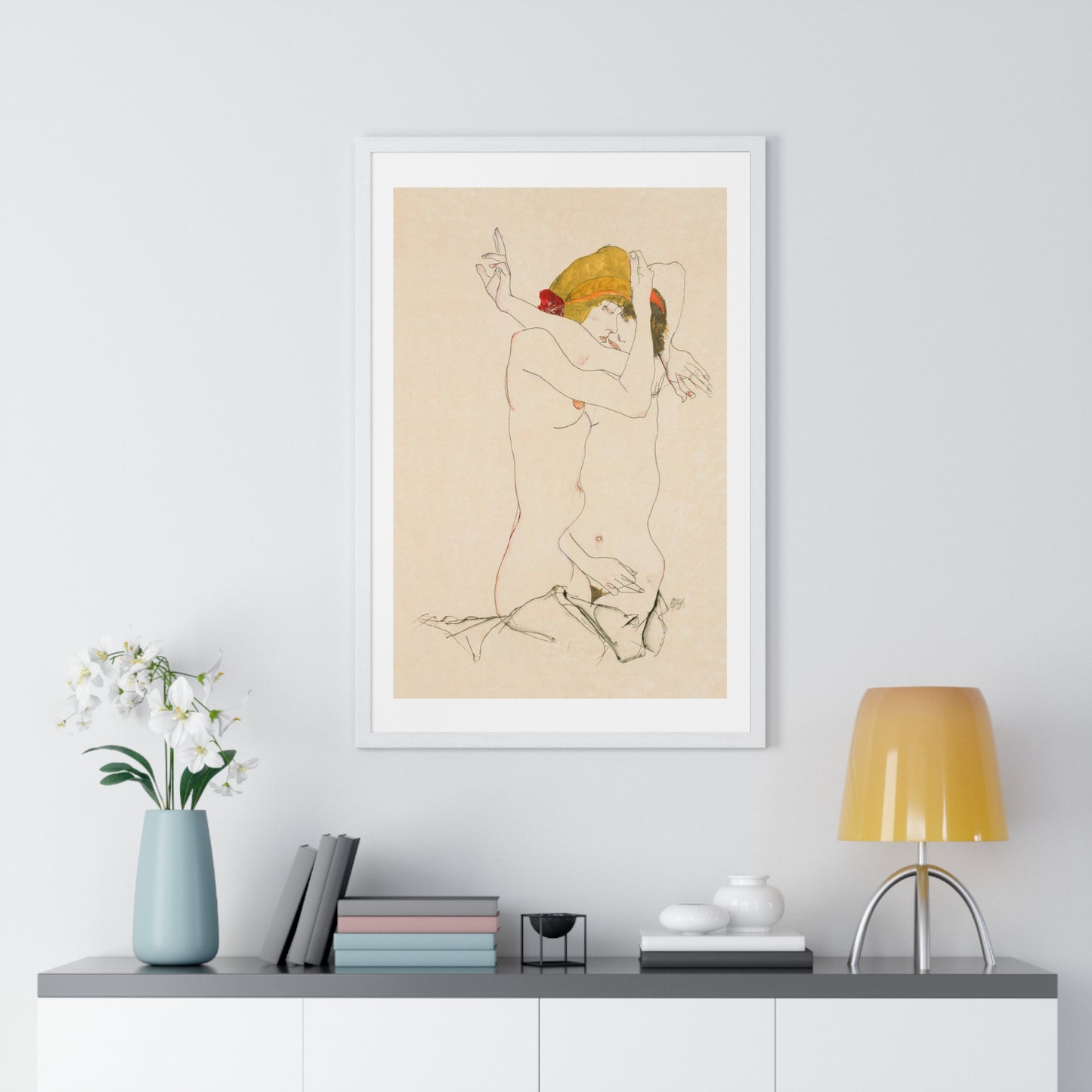 Two Women Embracing (1913) by Egon Schiele, from the Original, Framed Art Print