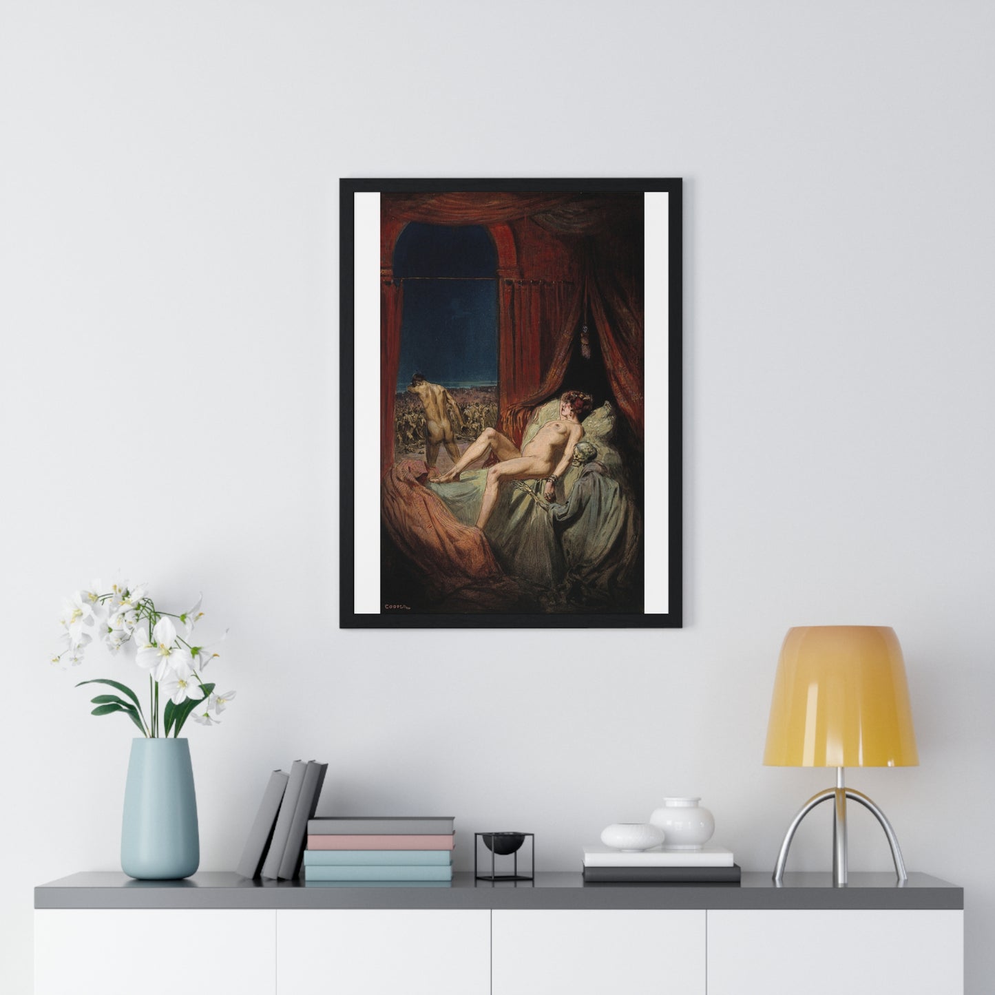 A Provocative Naked Young Woman Lying on a Bed, Death Sits at Her Side Representing Syphilis (1912) Framed Art Print