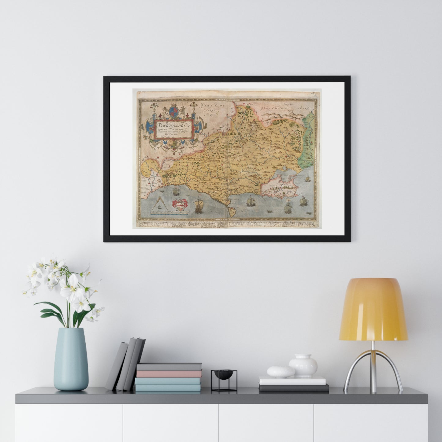 Tudor Antique Map of Dorset from Lord Burghley's Atlas (1579) from the Original, Framed Print